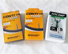 Light, Standard and Latex road bike inner tubes Continental Light and Standard and a Michelin latex road bike inner tube