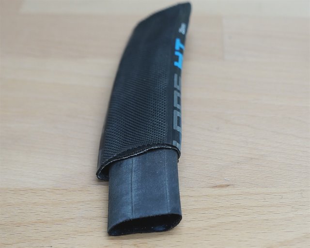 cut open Schwalbe Pro One HT showing inside of tire